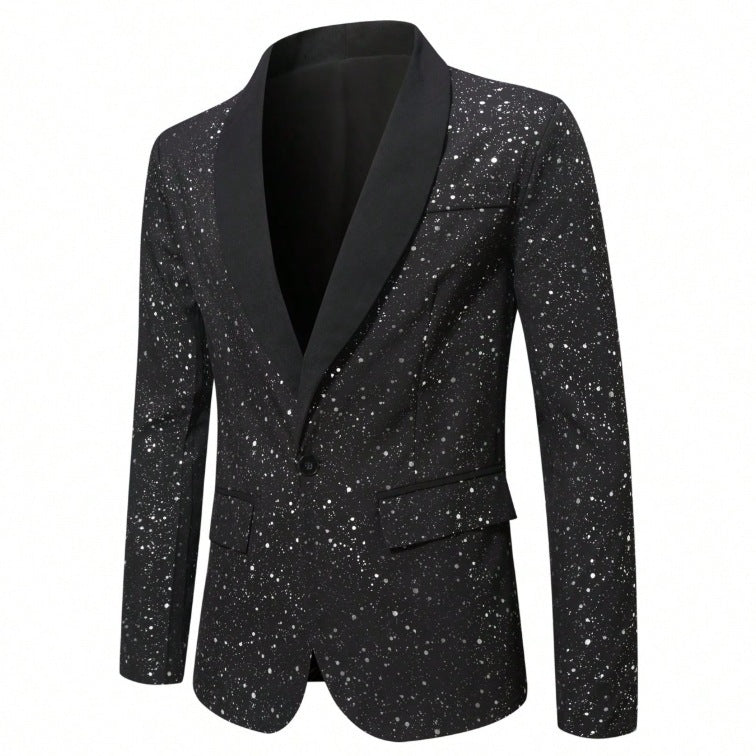 Men’s Shiny Banquet Blazer – Formal Wedding Party Suit Jacket, Slim Business Casual Coat