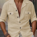 Men’s Linen Casual Shirt – Tailored Collar Button Pocket Long Sleeve for Spring & Autumn | Classyet