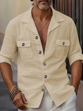 Men’s Linen Casual Shirt – Tailored Collar Button Pocket Long Sleeve | Spring & Autumn Fashion