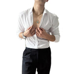 Men’s Lace-Up Long Sleeve Shirt – Casual Loose-Fit Silk-Linen Blend Top for Large Sizes