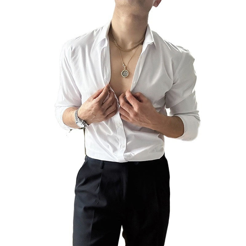 Men’s Lace-Up Long Sleeve Shirt – Casual Loose Fit Silk Linen Blend | Large Size Fashion Top