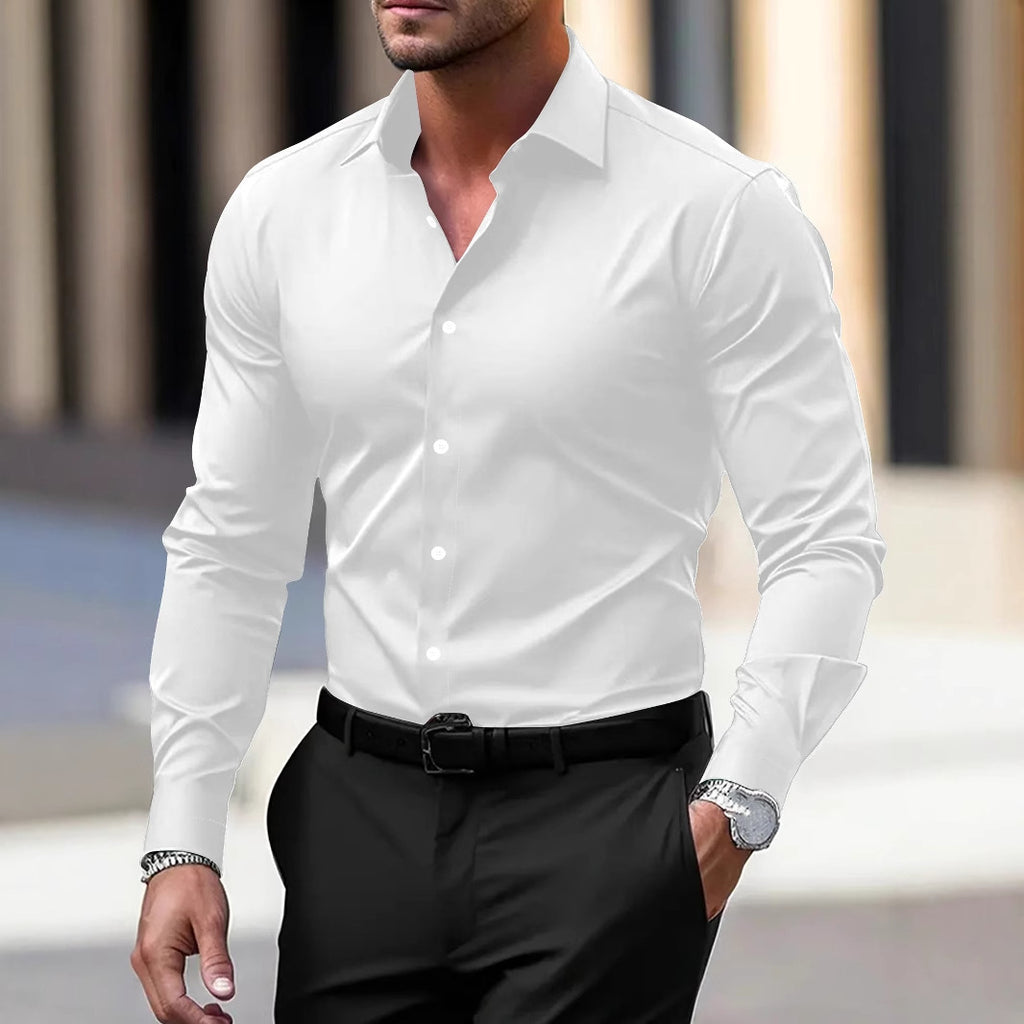 Classyet Men's Velvet Long Sleeve Button Down Shirt Casual Business Solid Color Lapel Summer Top