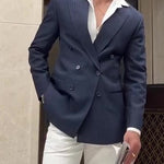 Men’s Classic Stripe Double-Breasted Blazer – Elegant Business & Casual Wear Jacket