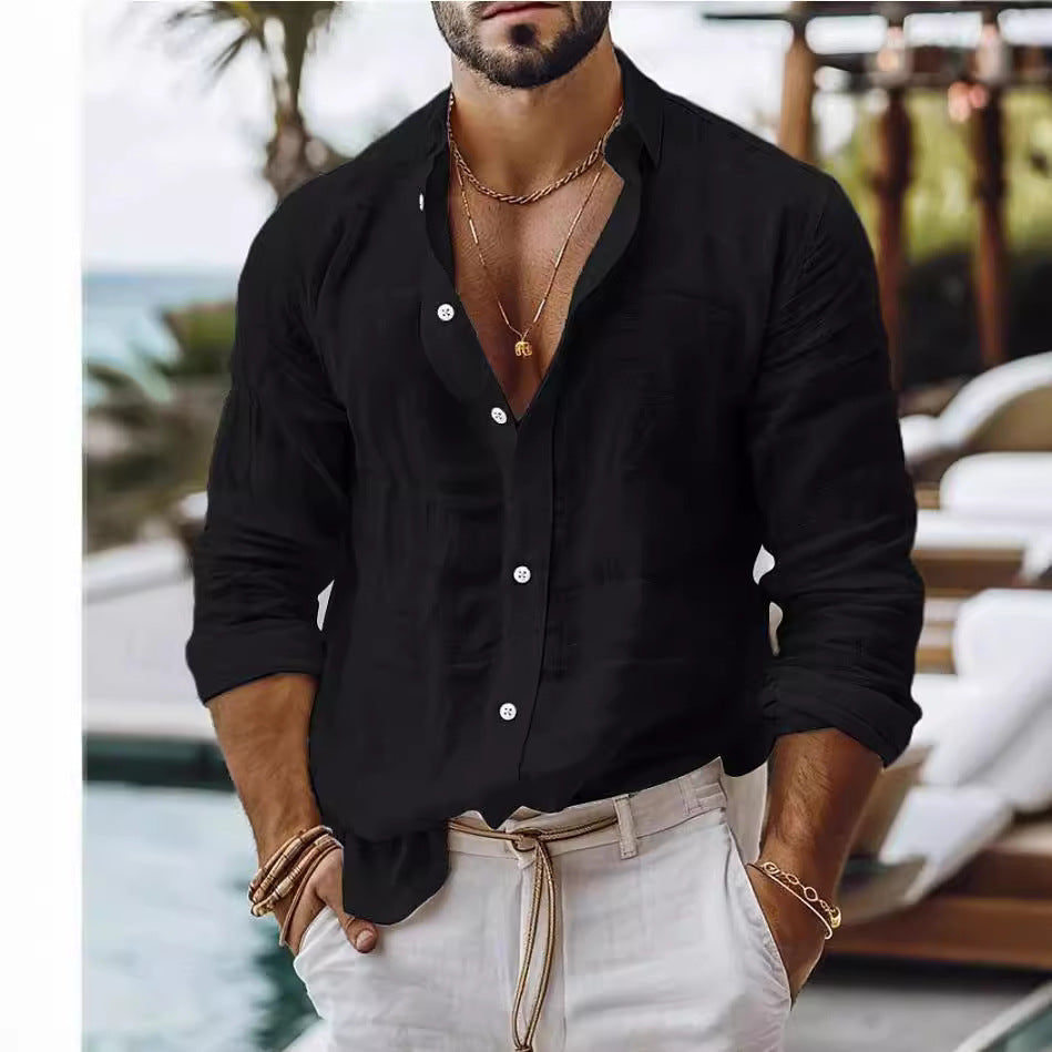Classyet Men's Long Sleeve Cotton Business Casual Shirt Cardigan Style Comfortable Office and Daily Wear