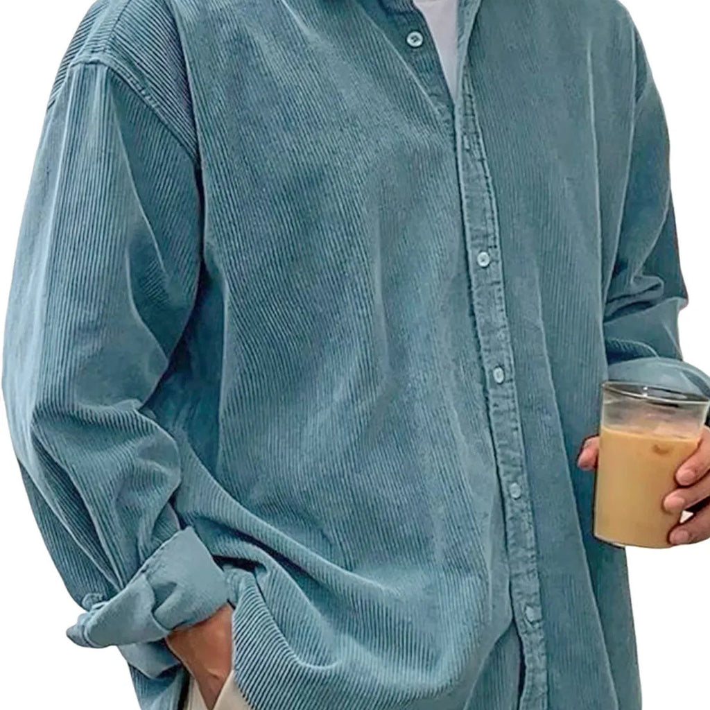 Classyet Men's Casual Corduroy Shirt Jacket Loose Fit Autumn Winter Cardigan Style Long Sleeve Layer