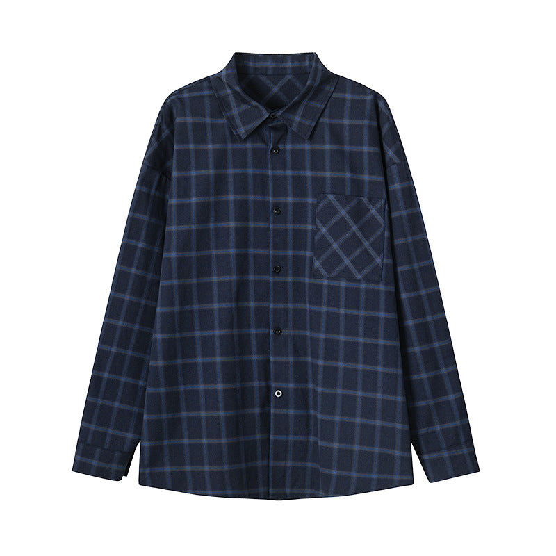 Men’s Autumn Plaid Lapel Shirt Coat – Casual Long Sleeve Large Size Loose Jacket for Everyday Wear