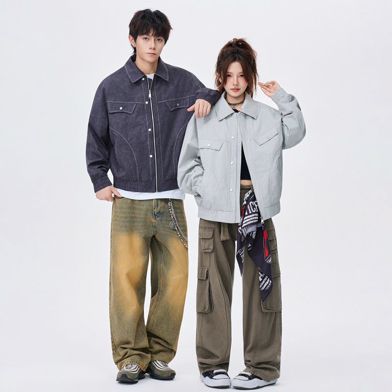 Lapel Anti-Denim Printed Plus Size Men’s Jacket – Casual Corduroy Lightweight Streetwear Coat