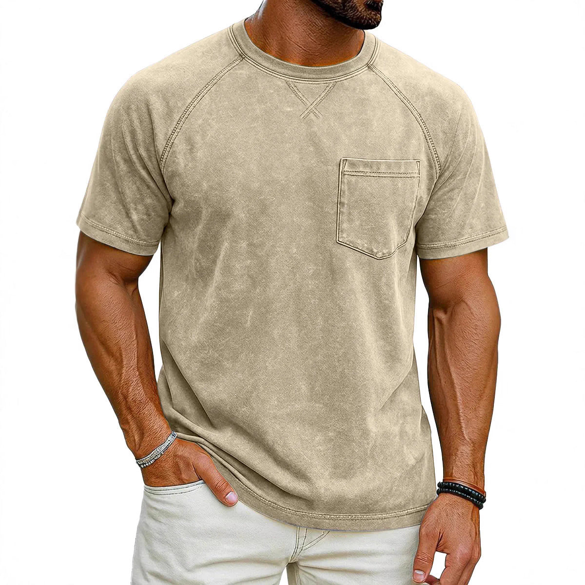 Classyet Retro Distressed Raglan Crew Neck Casual Loose Fit Polyester Short Sleeve T-Shirt for Teenagers
