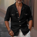 Men’s Linen Casual Shirt – Tailored Collar Button Pocket Long Sleeve for Spring & Autumn | Classyet