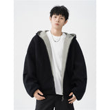 Double Zipper Hooded Men’s Sweater Jacket – Casual Loose Fit Long Sleeve Polyester Cardigan