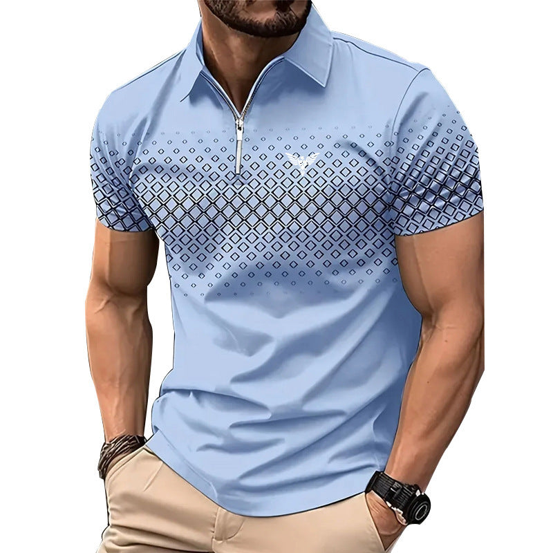 Men’s Summer Fashion Sports Short Sleeve – Trendy Striped Zipper Tee | Loose Fit Casual Style