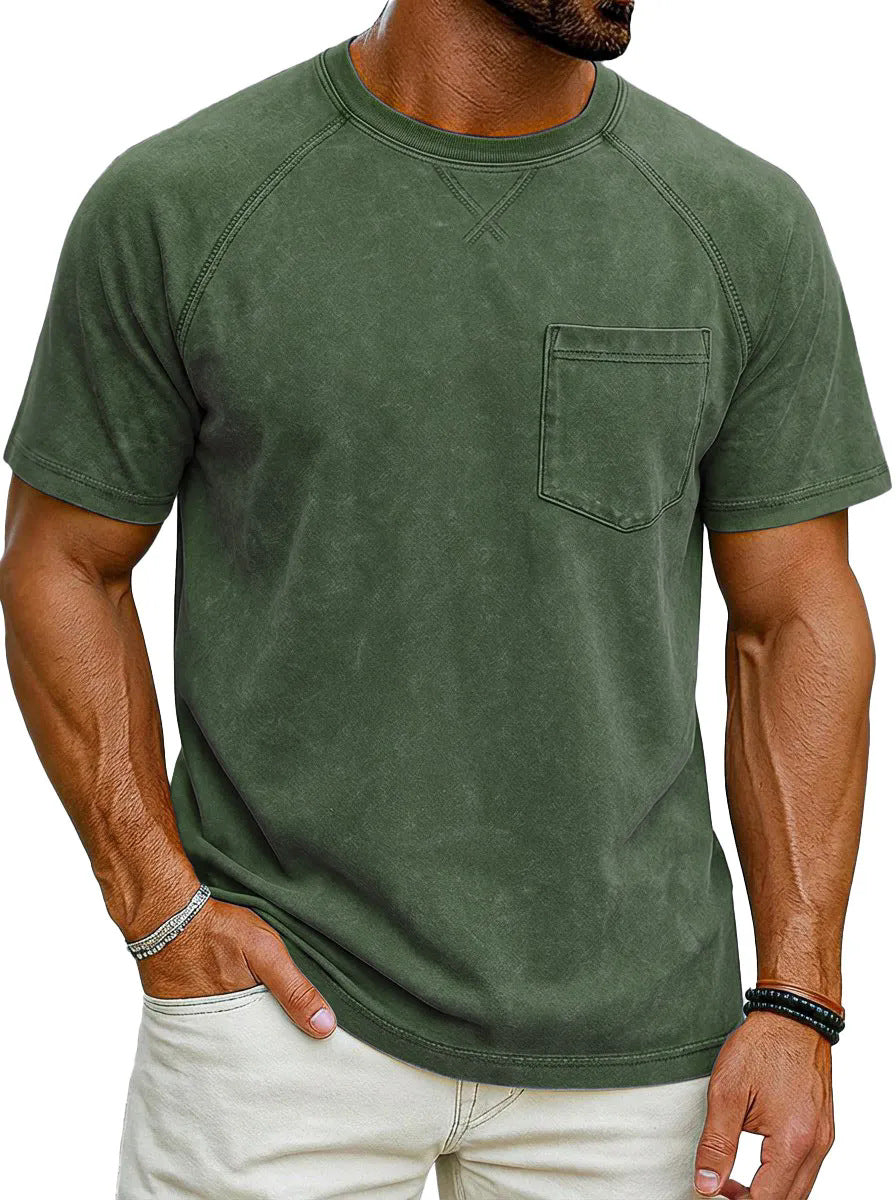 Classyet Retro Distressed Raglan Crew Neck Casual Loose Fit Polyester Short Sleeve T-Shirt for Teenagers