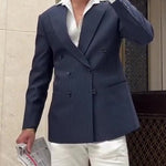 Men’s Classic Stripe Double-Breasted Blazer – Elegant Business & Casual Wear Jacket