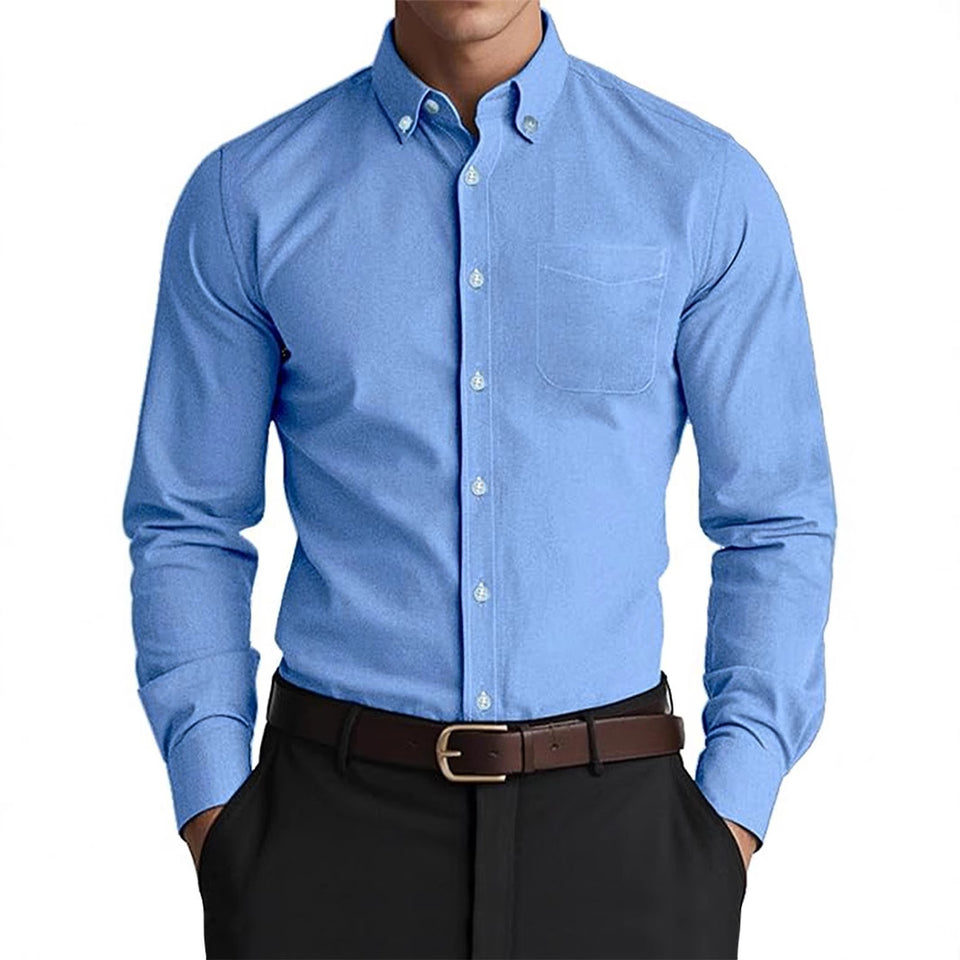 Men’s Oxford Pure Color Casual Loose Shirt – Cotton Blend Linen Workwear | Smart & Comfortable Everyday Style