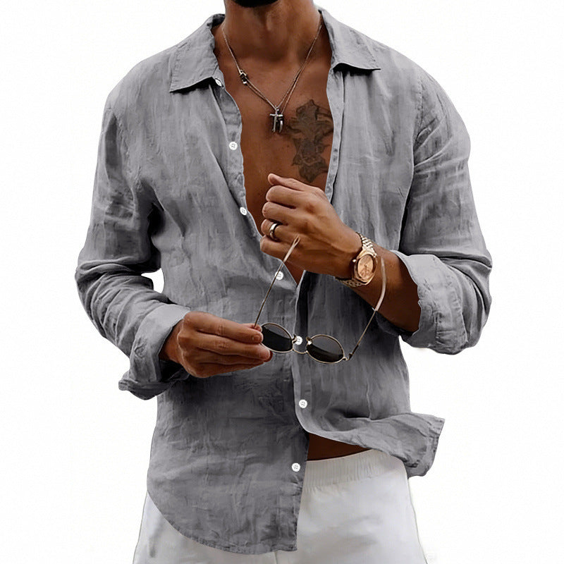 Classyet Loose-Fit Linen Blend Cardigan Shirt with Lapel Collar Lightweight Long Sleeve Casual Top