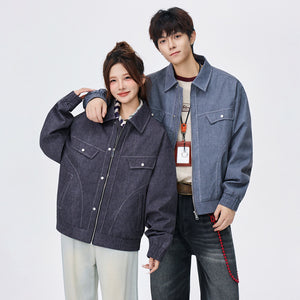 Lapel Anti-Denim Printed Plus Size Men’s Jacket – Casual Corduroy Lightweight Streetwear Coat