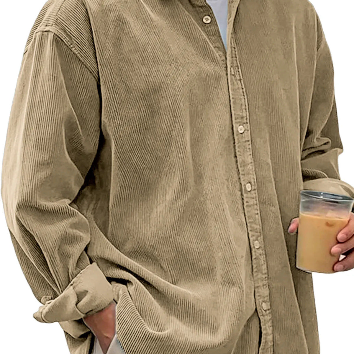 Classyet Men's Casual Corduroy Shirt Jacket Loose Fit Autumn Winter Cardigan Style Long Sleeve Layer