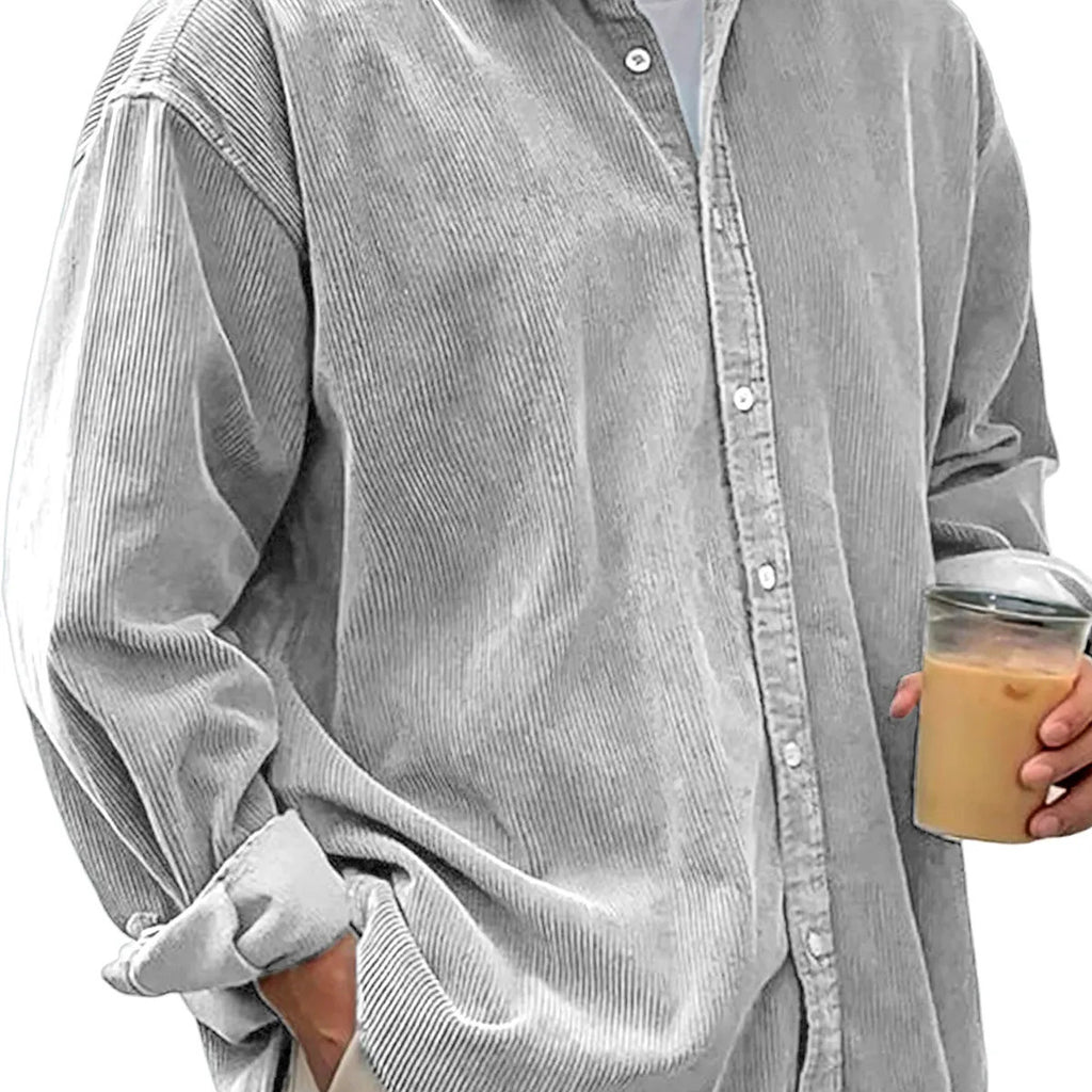 Classyet Men's Casual Corduroy Shirt Jacket Loose Fit Autumn Winter Cardigan Style Long Sleeve Layer