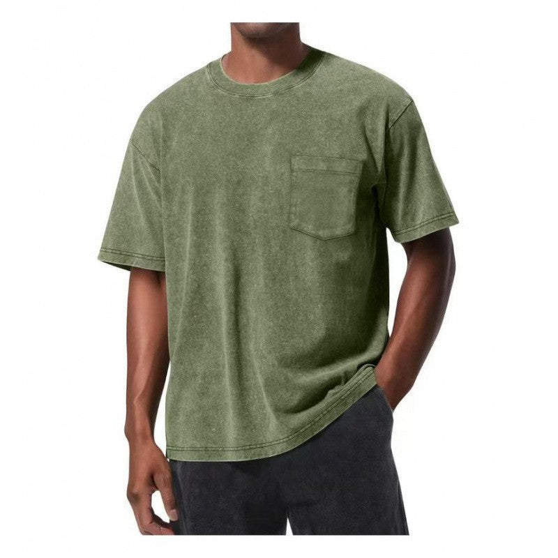 Classyet Retro Washed Pocket 3D Digital Print Crew Neck Short Sleeve Loose Fit Men’s T-Shirt