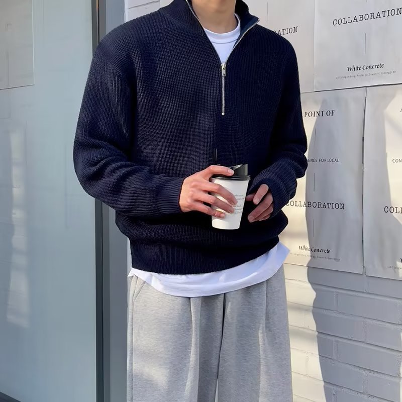 Men’s Autumn Half Zipper Cardigan Sweater – Trendy Smart Casual Pullover for Spring & Fall | Classyet