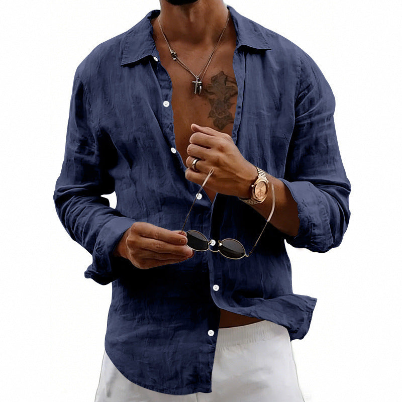 Classyet Loose-Fit Linen Blend Cardigan Shirt with Lapel Collar Lightweight Long Sleeve Casual Top